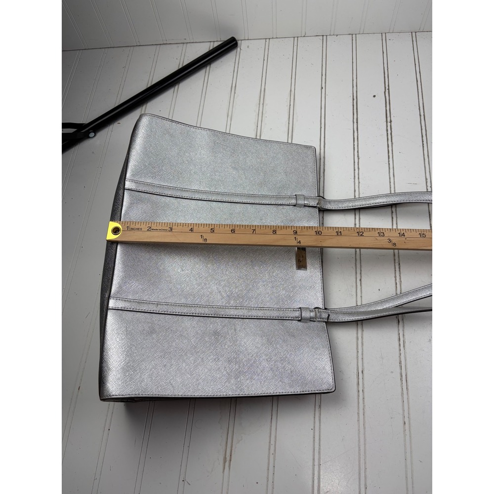 Kate Spade Vintage Silver Metallic Saffiano Leather Kenzie Shoulder Bag Purse - Picture 13 of 15